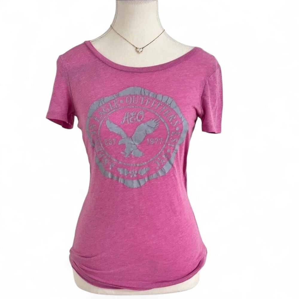 American Eagle Pink Scoop Neck 2000s Short sleeve top size small